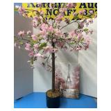 Artificial cherry blossom tree with canvas art