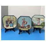Set of three, vintage 3D laundry scene, octagon