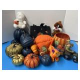 Pumpkins, stuffed animals, pocketbook fall items