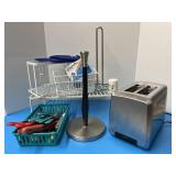 Kitchen lot, toaster. 2 paper towel holders,