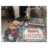 Variety of Christmas rugs with wooden decor