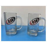 Pair of two, vintage A&W Root Beer, heavy glass