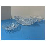 Vintage, cut Crystal boat shaped bowl with two