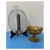 Vintage amber coin glass, compote dish & Anchor
