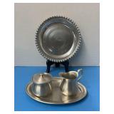 Vintage silver tone metal  or aluminum tray and