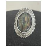 Large oval Sterling Silver  ring with real