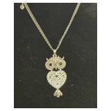 VINTAGE ESTATE  rhinestone owl pendant multi