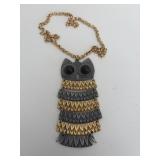 Vintage Large Owl Pendant Necklace Gold & Silver