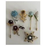 Vintage enamel flower brooches and hatpins