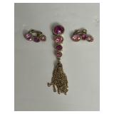 Vtg Sarah Coventry Pink Rhinestone Dangle Brooch