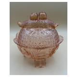 Large Vintage Peachy Pink Depression Glass Lidded