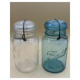 Vintage aqua and clear quart jars