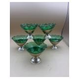 Six VTG Heller Hostessware Green Glass & Aluminum