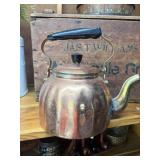Antique Copper Teapot Kettle, Brass Spout Black