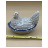 Vintage Ceramic Chicken Grey With Spattered Blue