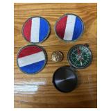 Vintage military, compass patches and button