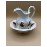 Vintage floral themed bowl and pitcher