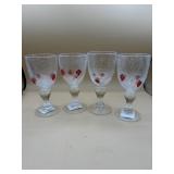 Vintage Hand Blown Strawberry Goblets Set of 4