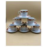 6 white porcelain demitasse cups and saucers