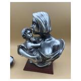 Vintage Mother and Child Silver Sculptured Bust