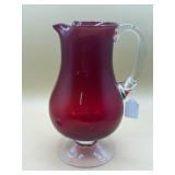 Hand-blown ruby red art glass pitcher