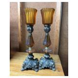 Vintage Hollywood Regency Amber Glass Candle