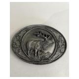 Vintage Pewter Silver Oval Deer Elk Belt Buckle