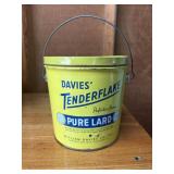 Vintage Davies' Tenderflake Pure Lard Tin, Pail,