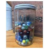 Vintage Hoosier, coffee jar full of old marbles
