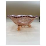 Fenton Stag and Holly Pink Footed Glass Bowl 9'