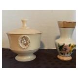 Westmoreland Almond Milk Glass & MCM floral vase,