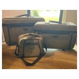 Vintage, brown tweed, Retro 3 piece luggage set.
