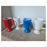Red, White,Blue Vintage Fire King Pedestal Mugs