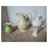 Vintage Porcelain pitcher and 2 decorative vases
