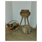 Rustic wooden watering can and adorable wicker