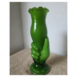 Vintage 1970s Green Art Glass Hand wrapped around