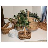 Large lot of 8 Woven wicker baskets with faux ivy