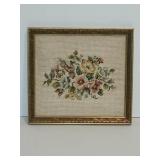 13x12 vintage framed floral needlepoint wall art