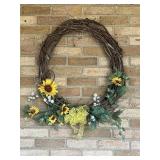 Grapevine wreath with sunflower decor
