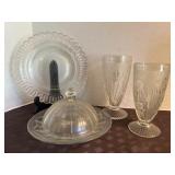 Vintage,  frosted,  butter dish/plate with two,