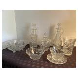 Pretty vintage glass lot, Oil and vinegar cruets,