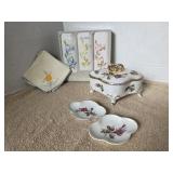 Vintage Porcelain Trinket Box And Dishes Set