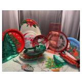 Christmas Tins and Plastic Serving Platters Metal