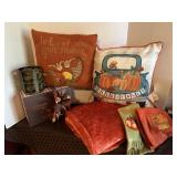 Beautiful fall blanket, pillows, hand towels,