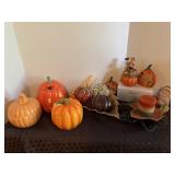 Fall decor, pumpkins, leaves & candies