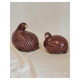 glossy maroon and gold ceramic quail figurine