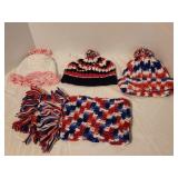 Three Handmade crocheted beanies with a matching