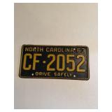 1963 North Carolina Tag