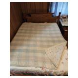 Full Blue and White Striped Quilt (some stains