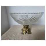 Vintage MCM Crystal bowl with brass stand